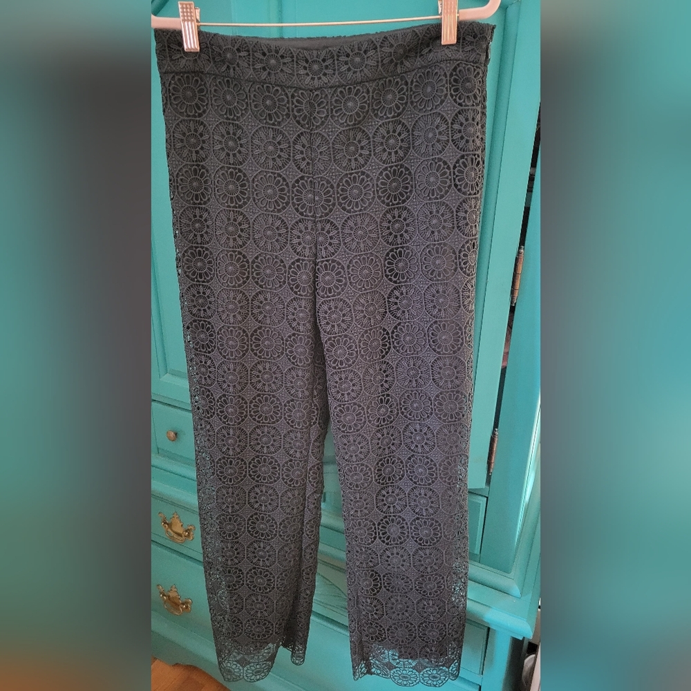 Ann Taylor Black Eyelet Lace Straight Leg Pants